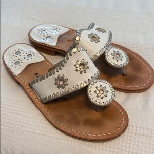 Jack Rogers White and Tan Floral Sandals